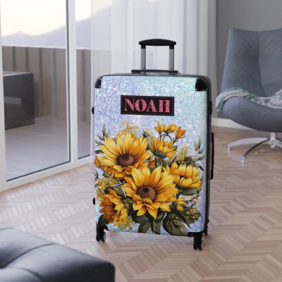 Custom Sunflower Suitcase - A personalized luggage adorned with a bright sunflower design, perfect for travelers who want to bring a touch of cheer and floral beauty to their journeys.