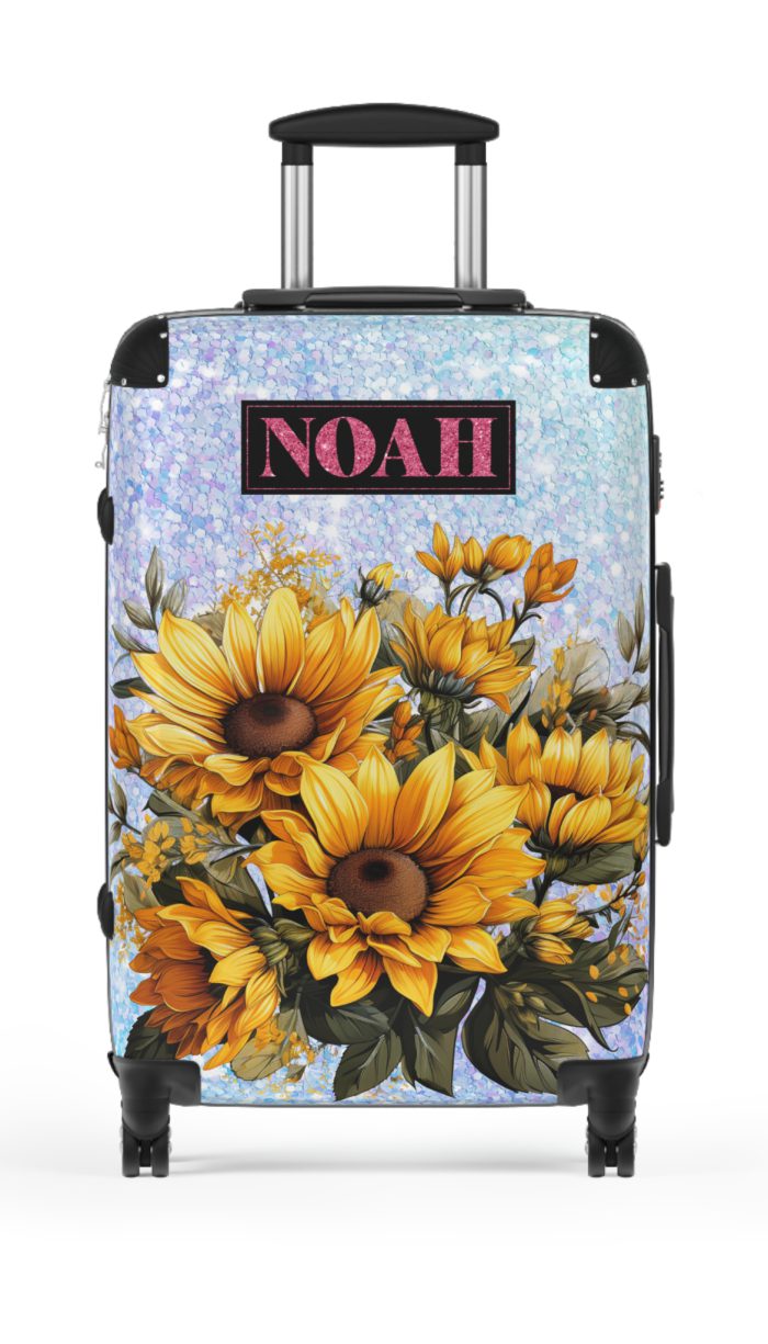 Custom Sunflower Suitcase - A personalized luggage adorned with a bright sunflower design, perfect for travelers who want to bring a touch of cheer and floral beauty to their journeys.