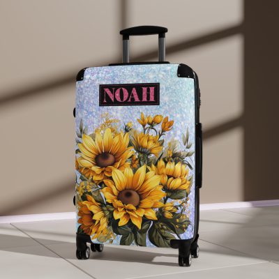 Custom Sunflower Suitcase - A personalized luggage adorned with a bright sunflower design, perfect for travelers who want to bring a touch of cheer and floral beauty to their journeys.