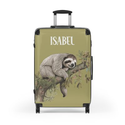 Custom Sloth Suitcase - Adorable personalized travel luggage featuring a cute sloth design.