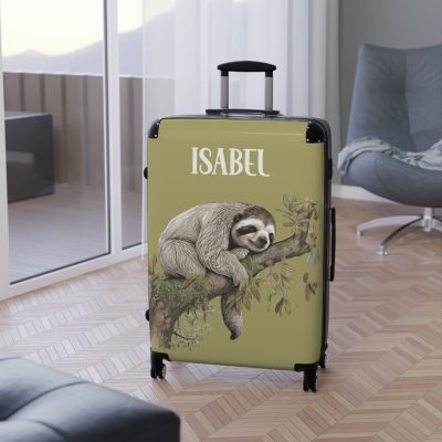 Custom Sloth Suitcase - Adorable personalized travel luggage featuring a cute sloth design.