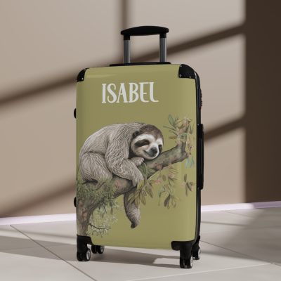 Custom Sloth Suitcase - Adorable personalized travel luggage featuring a cute sloth design.