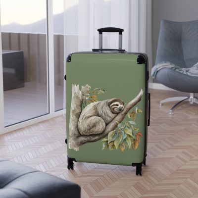 Custom Sloth Suitcase - Adorable personalized travel luggage featuring a cute sloth design.