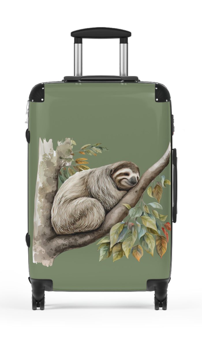 Custom Sloth Suitcase - Adorable personalized travel luggage featuring a cute sloth design.