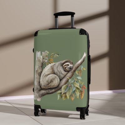 Custom Sloth Suitcase - Adorable personalized travel luggage featuring a cute sloth design.