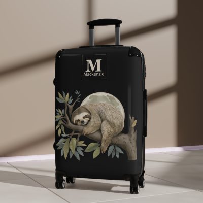 Custom Sloth Suitcase - Adorable personalized travel luggage featuring a cute sloth design.