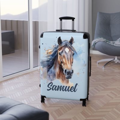 Custom Horse Suitcase - A personalized luggage adorned with a unique horse-themed design, perfect for travelers who want to add a touch of equestrian elegance to their journeys