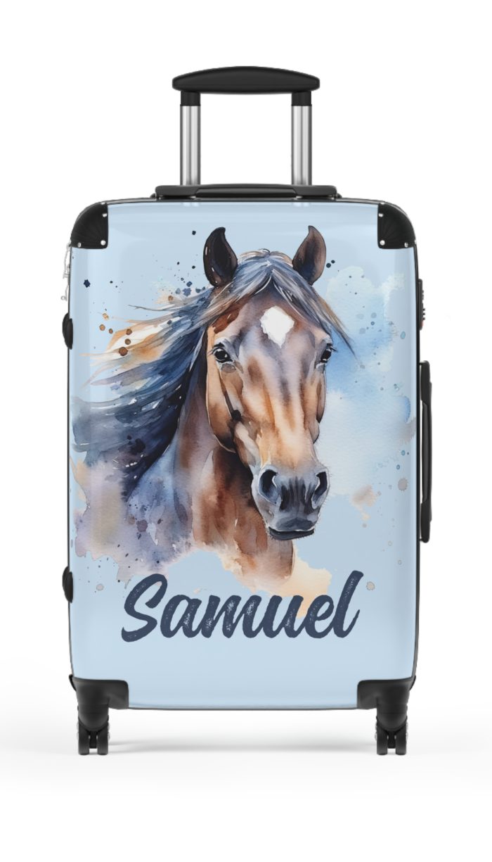 Custom Horse Suitcase - A personalized luggage adorned with a unique horse-themed design, perfect for travelers who want to add a touch of equestrian elegance to their journeys