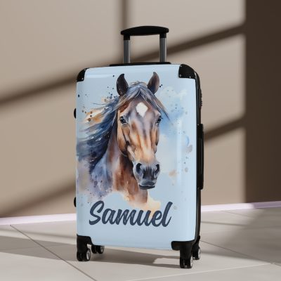 Custom Horse Suitcase - A personalized luggage adorned with a unique horse-themed design, perfect for travelers who want to add a touch of equestrian elegance to their journeys