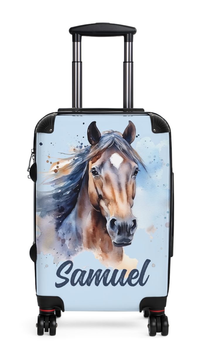 Custom Horse Suitcase - A personalized luggage adorned with a unique horse-themed design, perfect for travelers who want to add a touch of equestrian elegance to their journeys