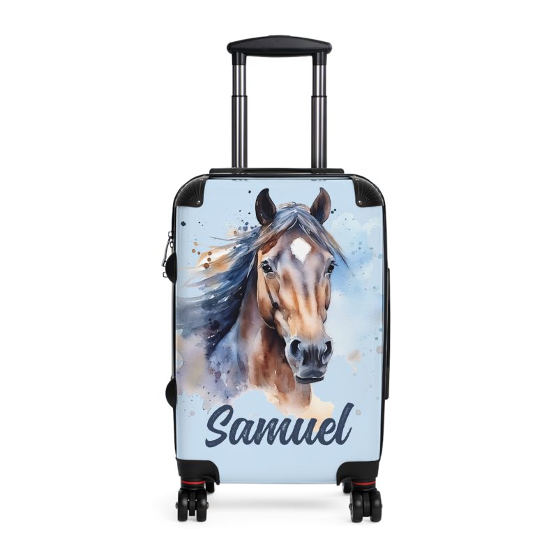 Custom Horse Suitcase - A personalized luggage adorned with a unique horse-themed design, perfect for travelers who want to add a touch of equestrian elegance to their journeys