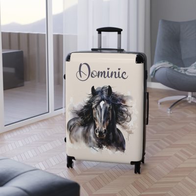 Custom Horse Suitcase - A personalized luggage adorned with a unique horse-themed design, perfect for travelers who want to add a touch of equestrian elegance to their journeys