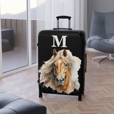 Custom Horse Suitcase - A personalized luggage adorned with a unique horse-themed design, perfect for travelers who want to add a touch of equestrian elegance to their journeys