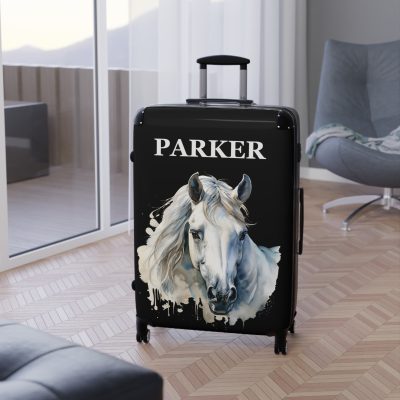 Custom Horse Suitcase - A personalized luggage adorned with a unique horse-themed design, perfect for travelers who want to add a touch of equestrian elegance to their journeys