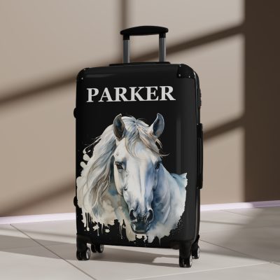 Custom Horse Suitcase - A personalized luggage adorned with a unique horse-themed design, perfect for travelers who want to add a touch of equestrian elegance to their journeys