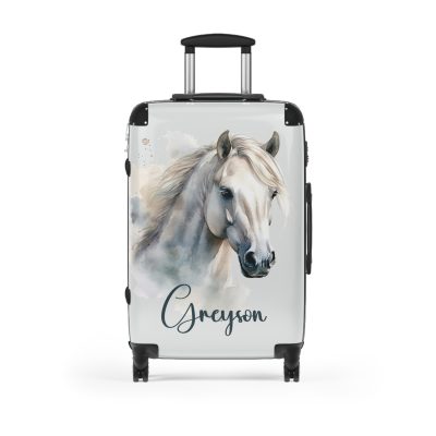 Custom Horse Suitcase - A personalized luggage adorned with a unique horse-themed design, perfect for travelers who want to add a touch of equestrian elegance to their journeys