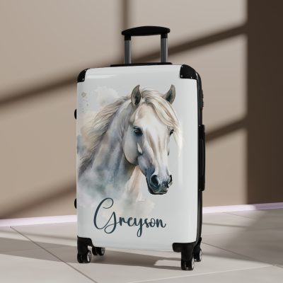 Custom Horse Suitcase - A personalized luggage adorned with a unique horse-themed design, perfect for travelers who want to add a touch of equestrian elegance to their journeys