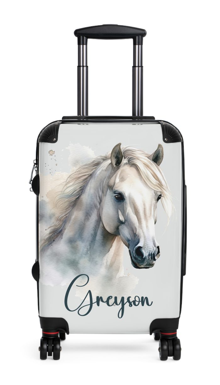 Custom Horse Suitcase - A personalized luggage adorned with a unique horse-themed design, perfect for travelers who want to add a touch of equestrian elegance to their journeys