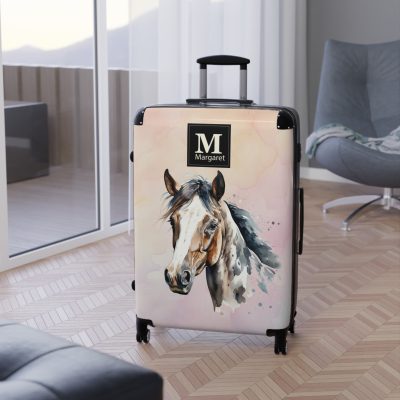 Custom Horse Suitcase - A personalized luggage adorned with a unique horse-themed design, perfect for travelers who want to add a touch of equestrian elegance to their journeys