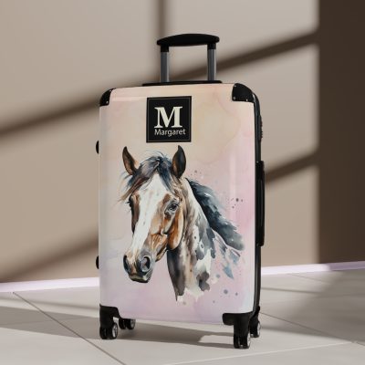 Custom Horse Suitcase - A personalized luggage adorned with a unique horse-themed design, perfect for travelers who want to add a touch of equestrian elegance to their journeys