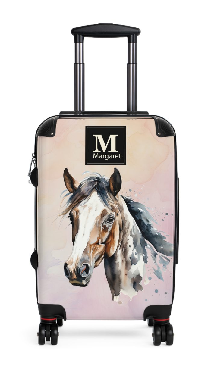 Custom Horse Suitcase - A personalized luggage adorned with a unique horse-themed design, perfect for travelers who want to add a touch of equestrian elegance to their journeys