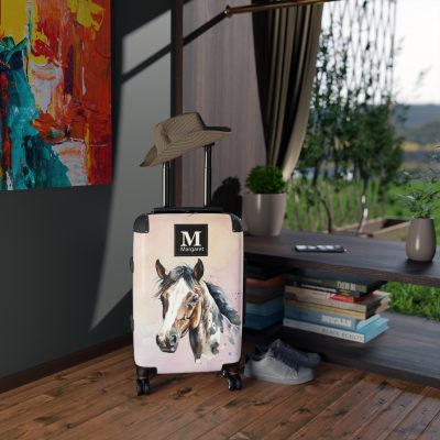 Custom Horse Suitcase - A personalized luggage adorned with a unique horse-themed design, perfect for travelers who want to add a touch of equestrian elegance to their journeys