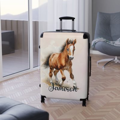 Custom Horse Suitcase - A personalized luggage adorned with a unique horse-themed design, perfect for travelers who want to add a touch of equestrian elegance to their journeys