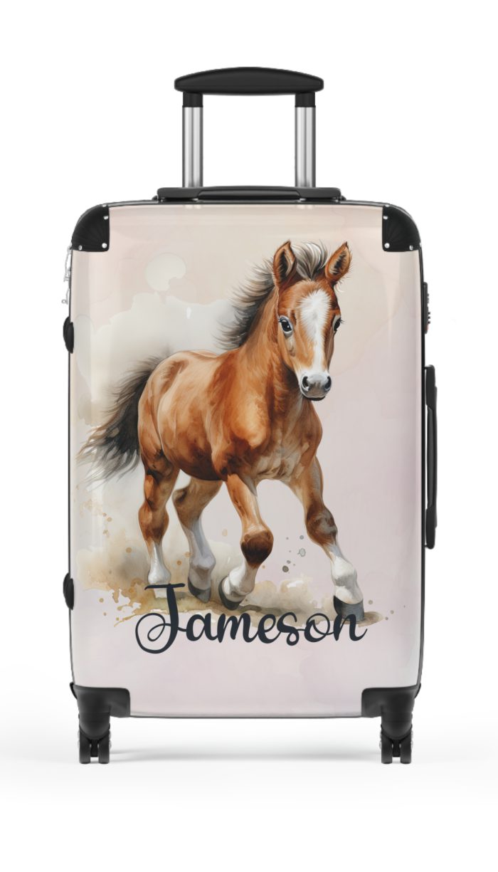 Custom Horse Suitcase - A personalized luggage adorned with a unique horse-themed design, perfect for travelers who want to add a touch of equestrian elegance to their journeys