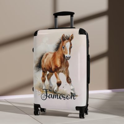 Custom Horse Suitcase - A personalized luggage adorned with a unique horse-themed design, perfect for travelers who want to add a touch of equestrian elegance to their journeys