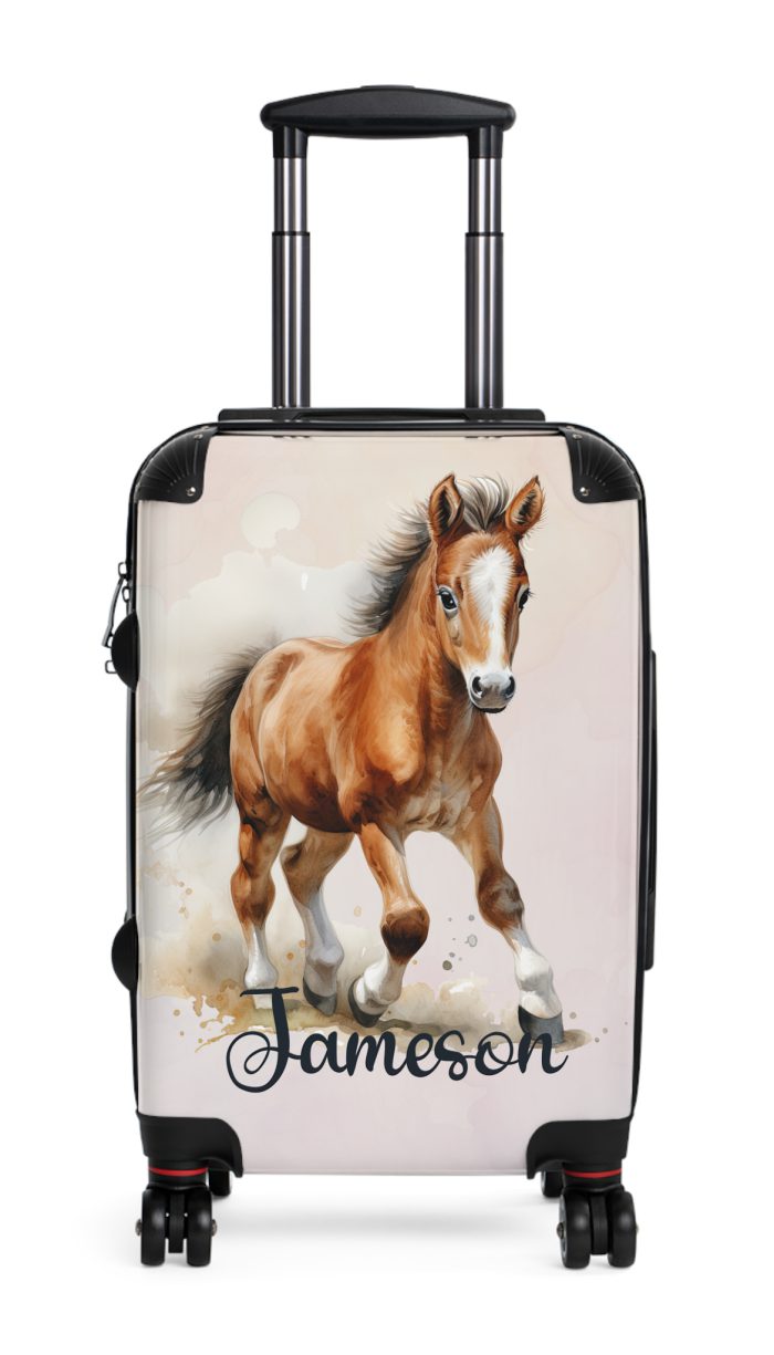 Custom Horse Suitcase - A personalized luggage adorned with a unique horse-themed design, perfect for travelers who want to add a touch of equestrian elegance to their journeys