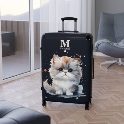 Custom Cat Suitcase - A personalized luggage adorned with a unique cat-themed design, perfect for travelers who want to add a touch of feline charm to their journeys.