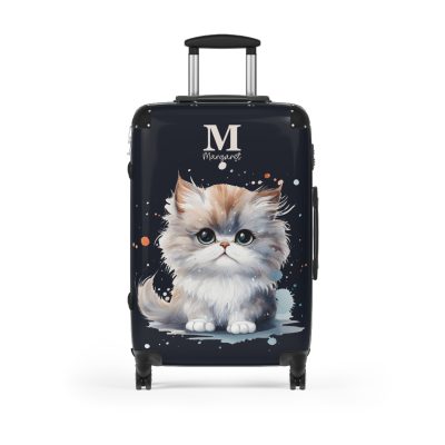 Custom Cat Suitcase - A personalized luggage adorned with a unique cat-themed design, perfect for travelers who want to add a touch of feline charm to their journeys.