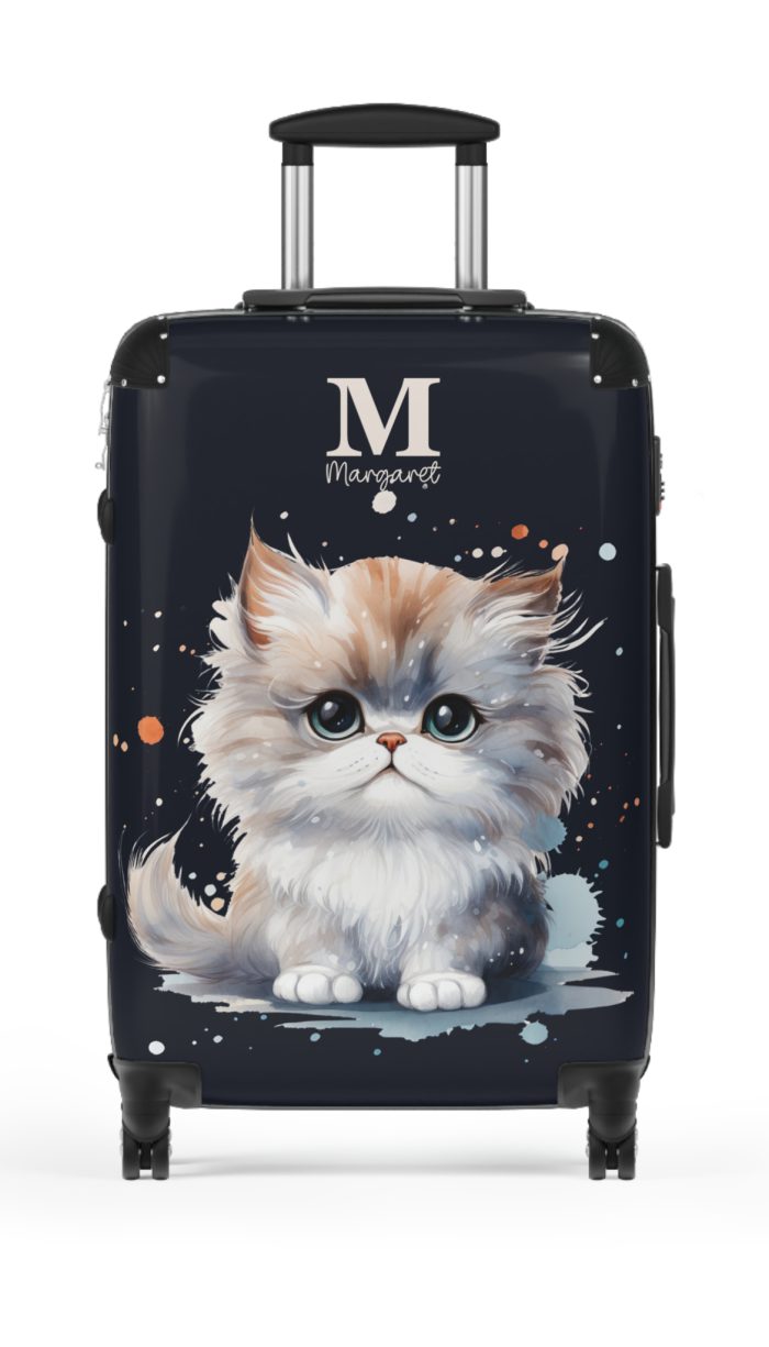 Custom Cat Suitcase - A personalized luggage adorned with a unique cat-themed design, perfect for travelers who want to add a touch of feline charm to their journeys.