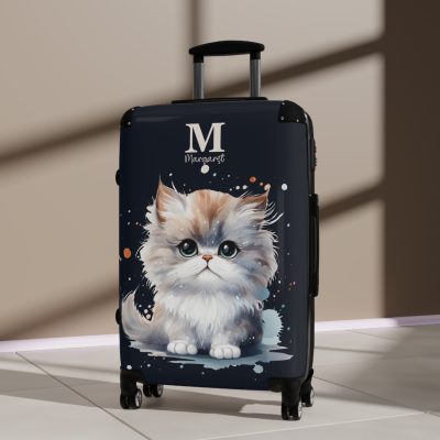 Custom Cat Suitcase - A personalized luggage adorned with a unique cat-themed design, perfect for travelers who want to add a touch of feline charm to their journeys.