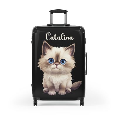 Custom Cat Suitcase - A personalized luggage adorned with a unique cat-themed design, perfect for travelers who want to add a touch of feline charm to their journeys.