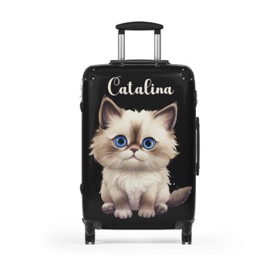 Custom Cat Suitcase - A personalized luggage adorned with a unique cat-themed design, perfect for travelers who want to add a touch of feline charm to their journeys.