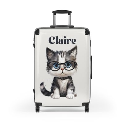 Custom Cat Suitcase - A personalized luggage adorned with a unique cat-themed design, perfect for travelers who want to add a touch of feline charm to their journeys.