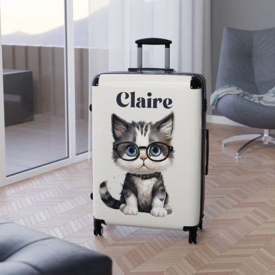 Custom Cat Suitcase - A personalized luggage adorned with a unique cat-themed design, perfect for travelers who want to add a touch of feline charm to their journeys.