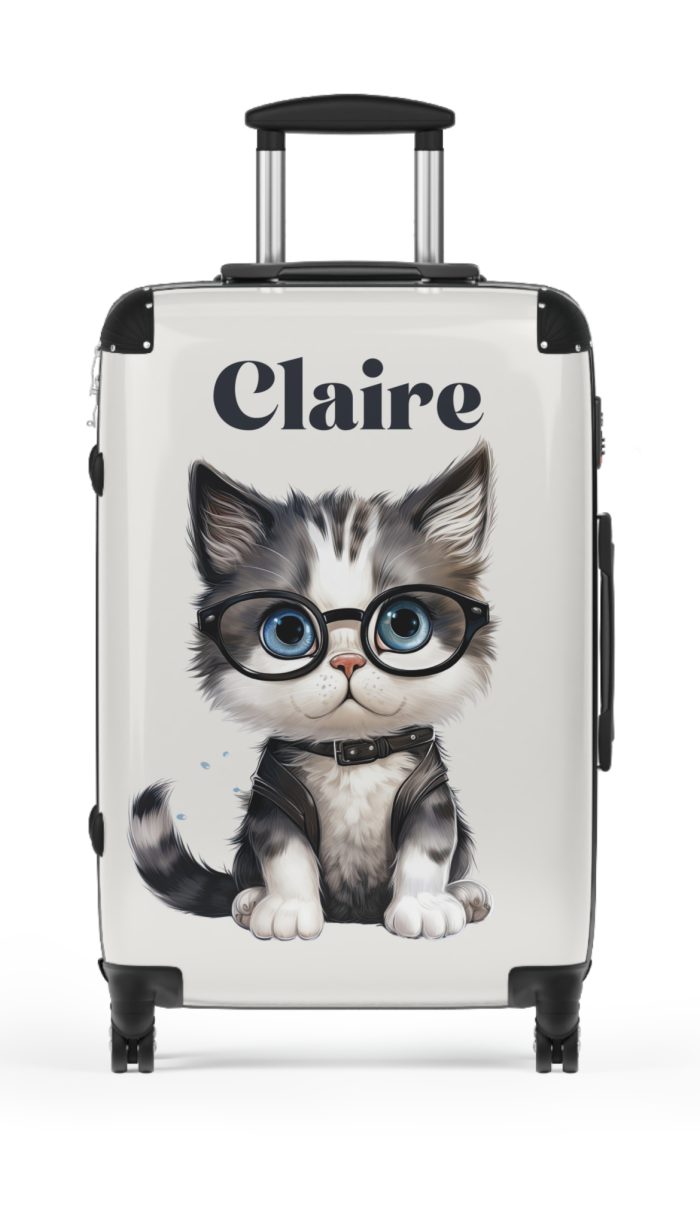 Custom Cat Suitcase - A personalized luggage adorned with a unique cat-themed design, perfect for travelers who want to add a touch of feline charm to their journeys.