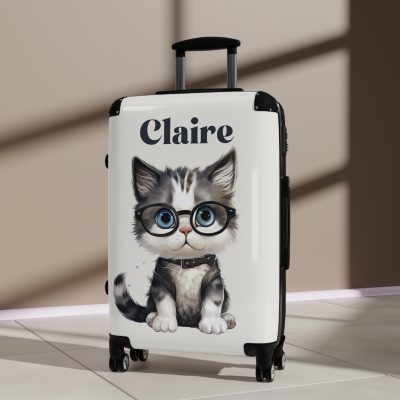 Custom Cat Suitcase - A personalized luggage adorned with a unique cat-themed design, perfect for travelers who want to add a touch of feline charm to their journeys.