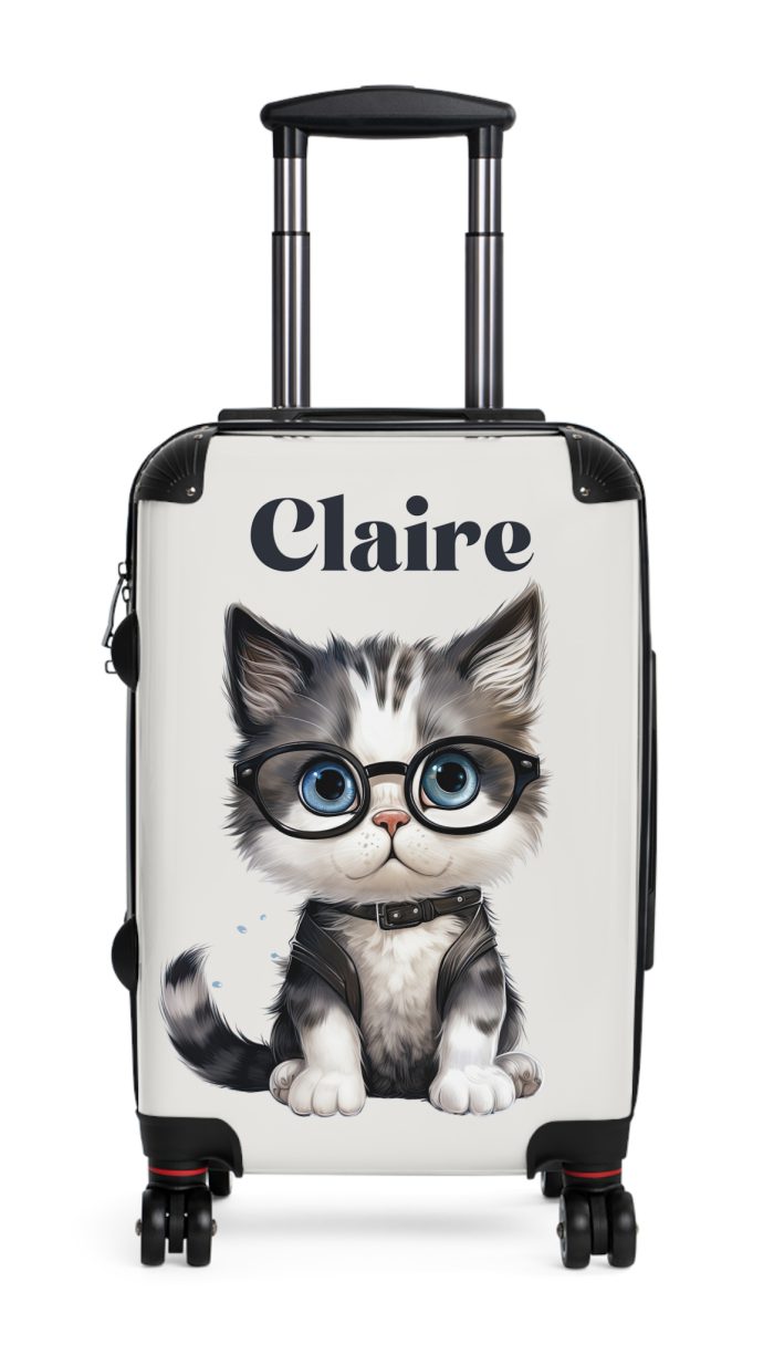 Custom Cat Suitcase - A personalized luggage adorned with a unique cat-themed design, perfect for travelers who want to add a touch of feline charm to their journeys.