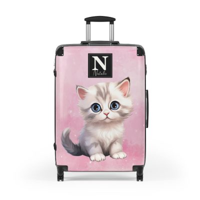 Custom Cat Suitcase - A personalized luggage adorned with a unique cat-themed design, perfect for travelers who want to add a touch of feline charm to their journeys.