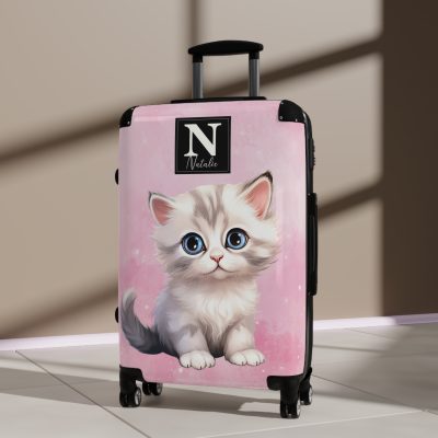 Custom Cat Suitcase - A personalized luggage adorned with a unique cat-themed design, perfect for travelers who want to add a touch of feline charm to their journeys.