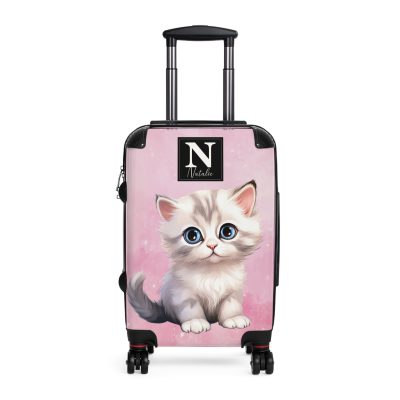 Custom Cat Suitcase - A personalized luggage adorned with a unique cat-themed design, perfect for travelers who want to add a touch of feline charm to their journeys.