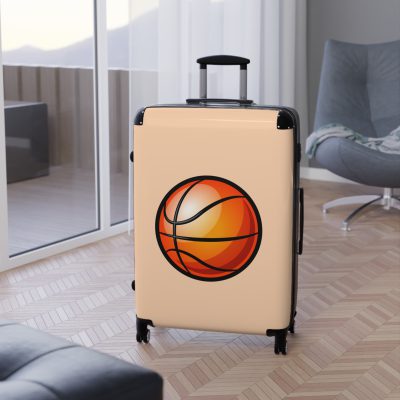 Basketball Suitcase - A luggage adorned with a sporty basketball-themed design, perfect for sports enthusiasts who want to travel in style with their favorite sport.