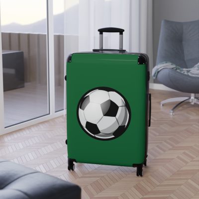 Soccer Suitcase - A luggage adorned with a sporty soccer-themed design, perfect for travelers who want to travel in style with their favorite sport.