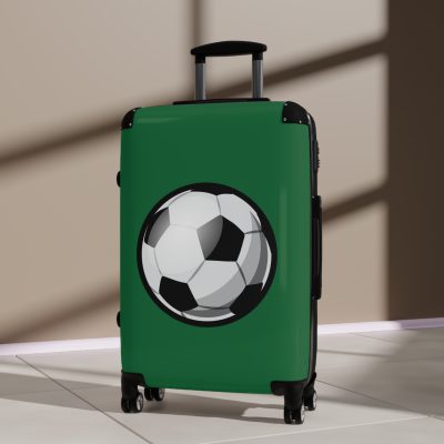 Soccer Suitcase - A luggage adorned with a sporty soccer-themed design, perfect for travelers who want to travel in style with their favorite sport.