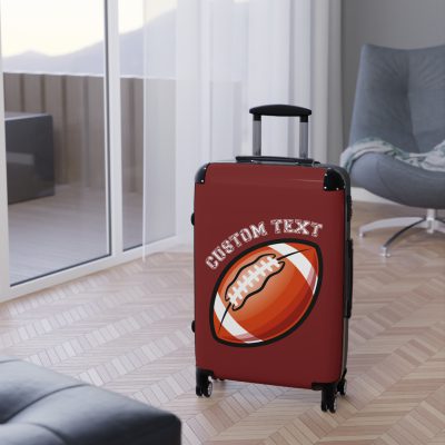 Custom Football Suitcase - A personalized luggage adorned with a custom football-themed design, perfect for sports enthusiasts who want to travel in style with their favorite sport.