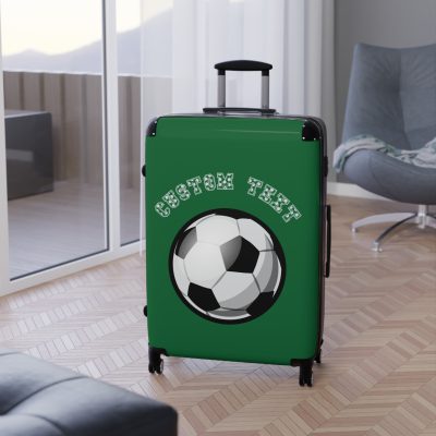 Custom Soccer Suitcase - A personalized luggage adorned with a custom soccer-themed design, perfect for sports enthusiasts who want to travel in style with their favorite sport.