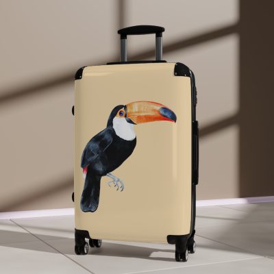 Toucan Suitcase - A unique travel gear featuring an exotic bird design, perfect for adventurers and bird enthusiasts, adding an adventurous touch to your journeys.